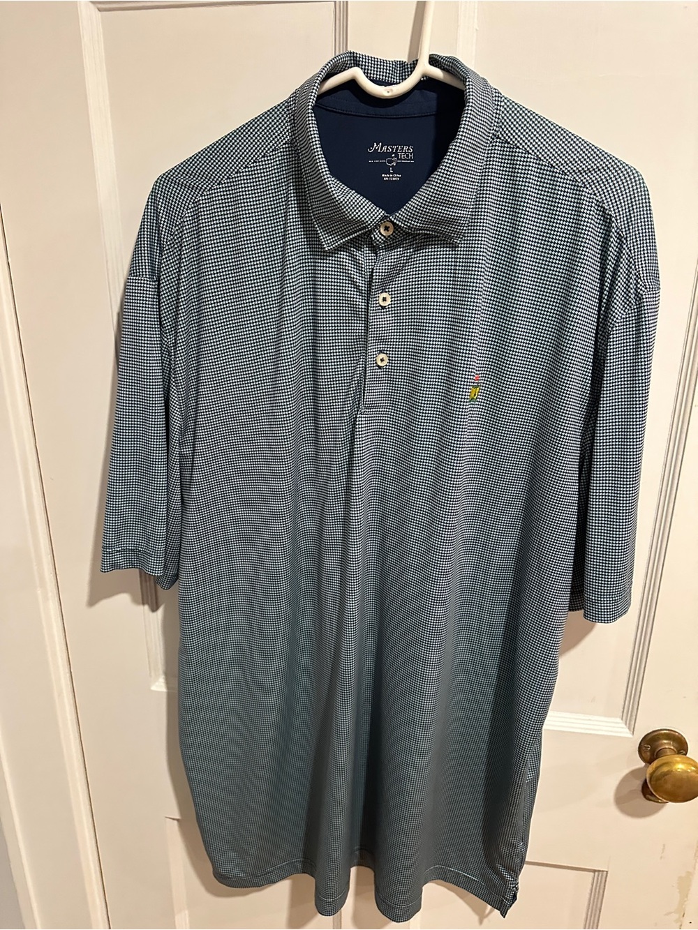 Masters Golf Men’s Blue Micro-Check Polo Shirt Large